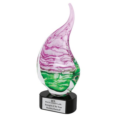 Pink/Green Rain Drop Art Glass