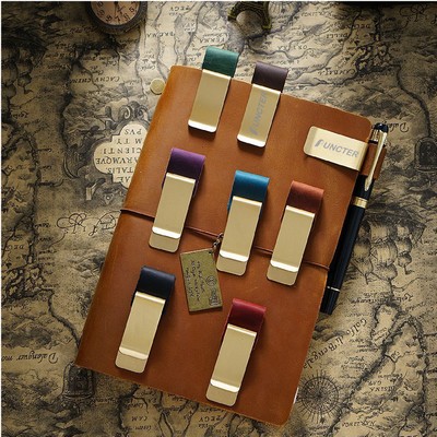 Retro Style Leather Pen Holder Traveler Notebook Pen Loop Stainless Steel Clip Money Clip