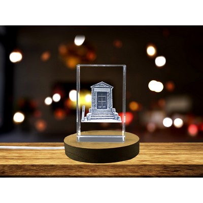 Roman Temple of Alcántara 3D Engraved Crystal Sculpture w/LED Base