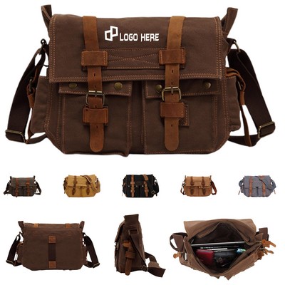 Leather Canvas Bag W/ Two Front Pockets