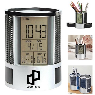 Multifunction Desk Paper Clip Pen Holder W/ Led Calendar