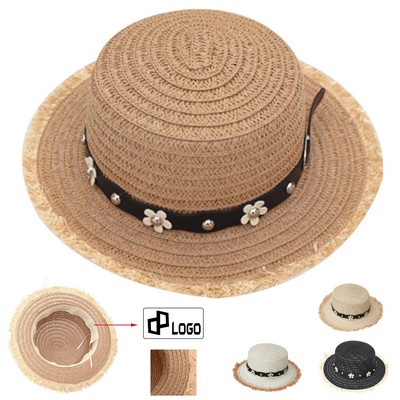 Summer Flower Beach Straw Hat For Kids