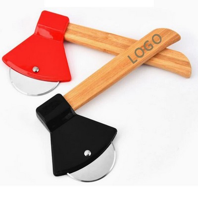 Stainless Steel Roller Wooden Handle Axe Pizza Cutter