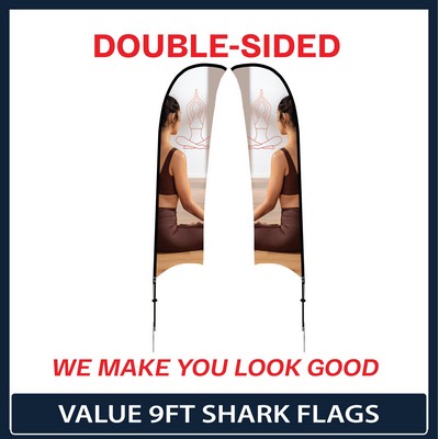 Value 9' Shark Flag - Double Sided w/Spike Base and Carry Bag