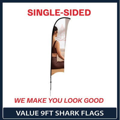 Value 9' Shark Flag - Single Sided w/Spike Base and Carry Bag