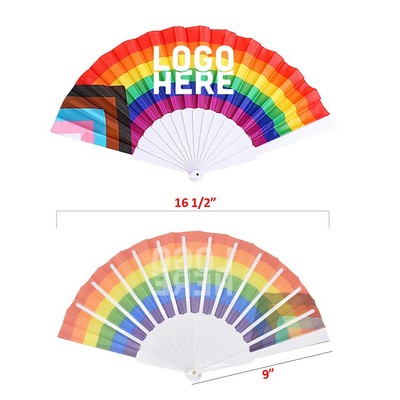 9" Progress Pride Fans w/ Plastic Handle