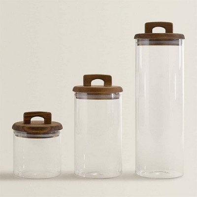 2100ML Airtight Glass Food Storage Organization Containers Glass Spice Jars with wooden Lids
