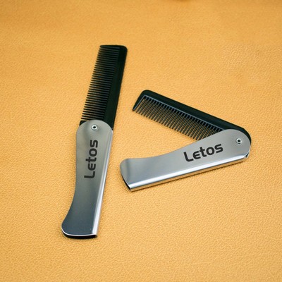 Silver Stainless Steel Folding Comb Folding Beard Comb --- Screen Printed