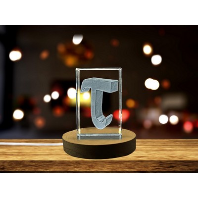 Tau Greek Alphabet Letter 3D Engraved Crystal Trophy Award with LED Base Recognition - Multiple