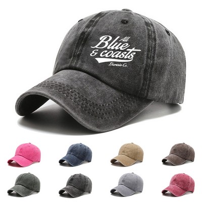 Distressed Cotton Dad Hat with Metal Buckle Closure