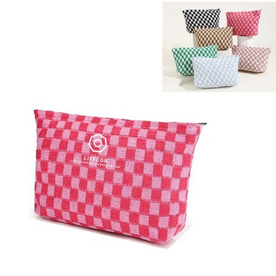 Large Checkered Cosmetic Bag