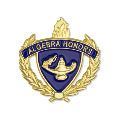 1" Algebra Honor Lapel Pin with Lamp of Learning and Wreaths Enameled