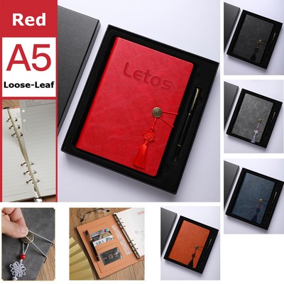 A5 PU Leather Business Notebook Writing Journal Loose-Leaf Notebook Gift Set