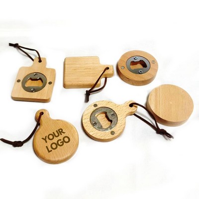 Custom Eco Friendly Wooden Stainless Steel Magnetic Beer Bottle Opener w/Handle