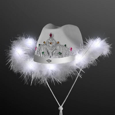 Imprinted White Light Up Cowgirl Hat