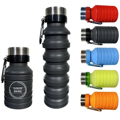 18.6 Oz. Collapsible Silicone Water Bottle with Carabiner