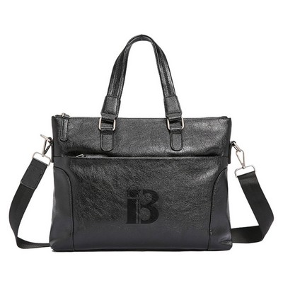 Large Capacity PU Leather Business Tote Bag Detachable Strap