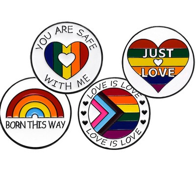 1.2" Rainbow Festival Topic Colored Lacquer Metal Badge w/Fastener