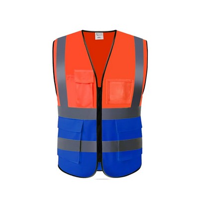 Safety Vest Jacket with Front Zipper & Pockets