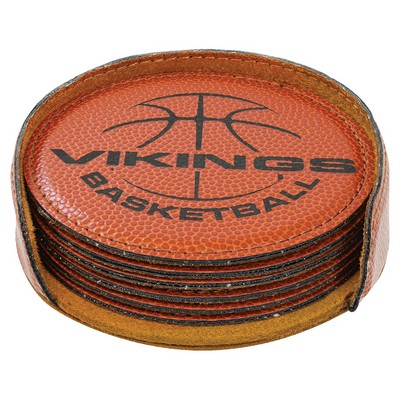 4" Basketball Round Leatherette 6-Coaster Set