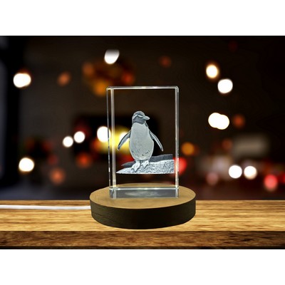 Southern Rockhopper Penguin 3D Crystal Trophy w/LED Base