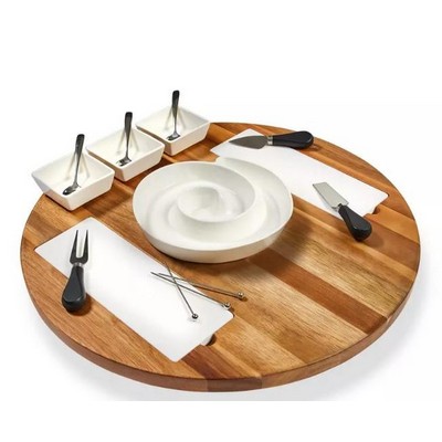 Wine Enthusiast Acacia Wood & Marble Lazy Susan 16-Pc Serving Set