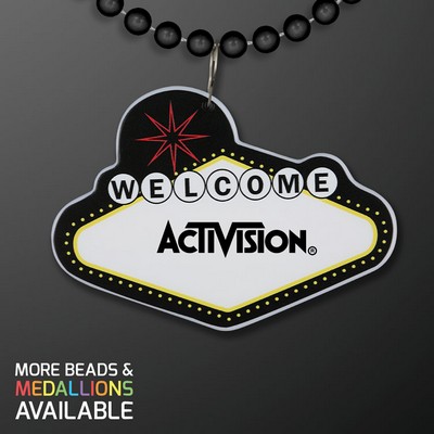 Imprintable Vegas Sign Medallion with Black Beaded Necklace - PRINTED