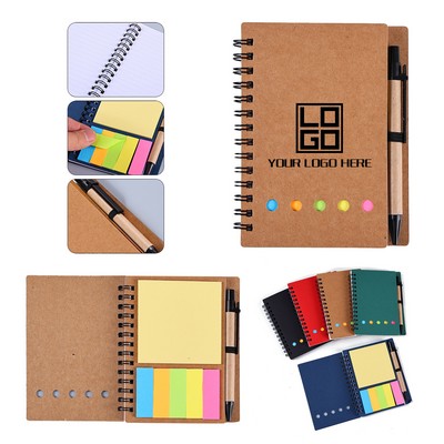 Kraft Paper Spiral Notebook With Pen And Sticky Notes