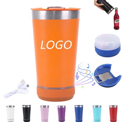 16 oz Stainless Steel Insulated Bluetooth Speaker Cup