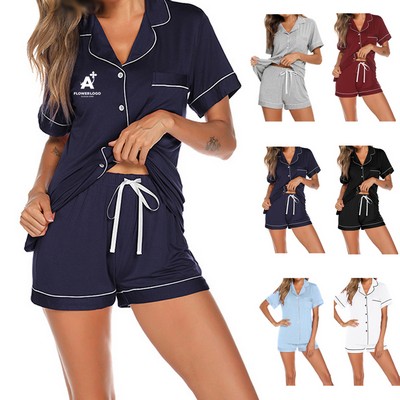 Pajamas Set Short Sleeve Sleepwear Womens