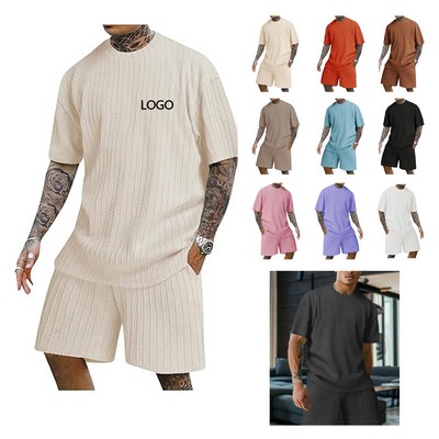 Men's Short Sleeve Crew Neck T Shirt Shorts Set