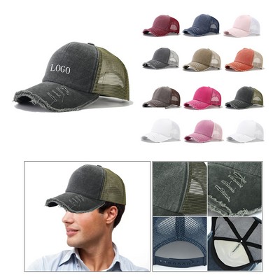 Distressed Cotton Mesh Trucker Cap