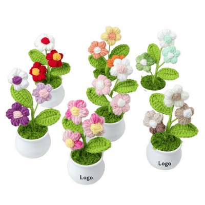 5" Puff Flower Series Woolen Flower Pot Plants Handmade Crocheted Faux Flowers