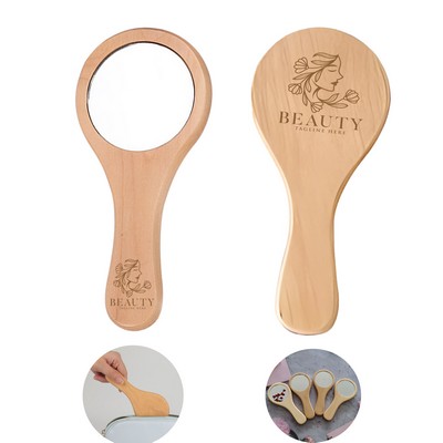 Portable Wooden Makeup Mirror with Handle