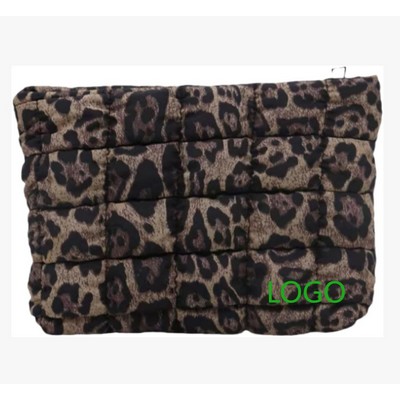 Aesthetic Puffer Cosmetic Bag Pouch for Purse Brown Leopard