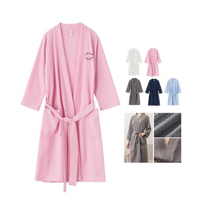 Cotton Waffle Kimono Style Bathrobe Lightweight Design