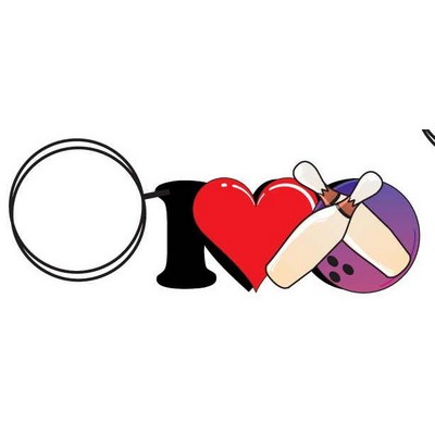 I Love Bowling Key Chain w/Clear Mirrored Back (2 Square Inch)