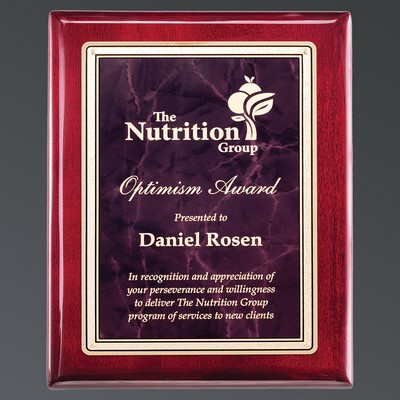 Rosewood Piano Finish Plaque, Ruby Red LaserFX® Plate w/Florentine, X-Large (10-1/2"x13")