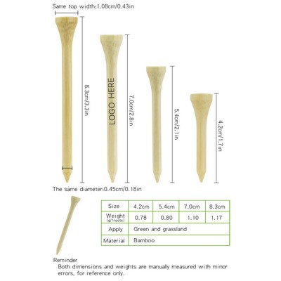 Bamboo Golf Tees 42 54 70 83mm 10pcs