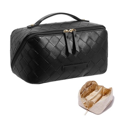 Large Capacity PU Leather Travel Cosmetic Bag w/ Compartment