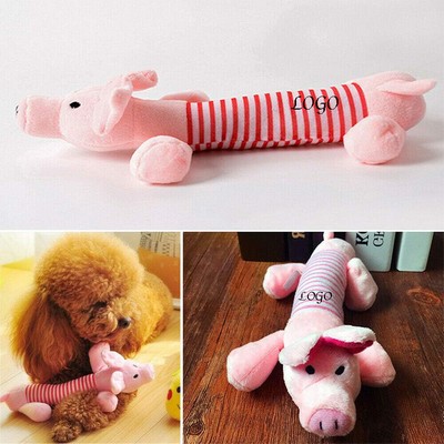 Squeaky Striped Plush Pink Pig Dog Pet Toy For Chewing Fetch And Teeth Cleaning Piggy