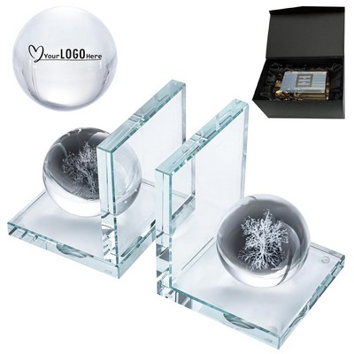 Transparent Crystal Bookends with Ball Set of 2