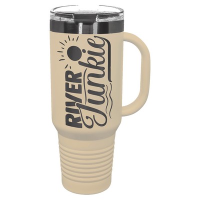 Polar Camel 40 oz. Warm Sand/Ghost Black Travel Mug with Handle & Straw