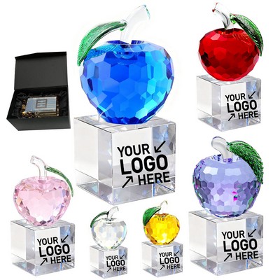 Luxury Faceted Crystal Apple Paperweight with Clear Stand