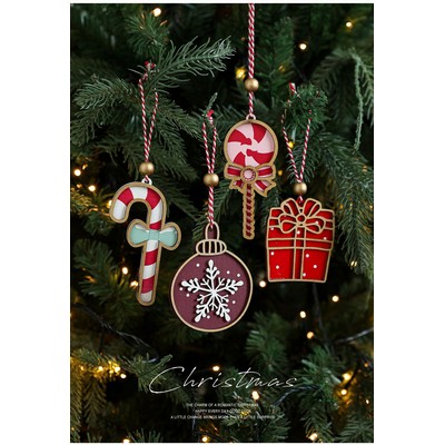 Wooden Christmas Tree Hanging Ornament Painted Wood Slice Holiday Decoration