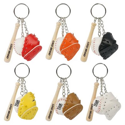 Miniature Leather Baseball Glove and Ball Keychain Set with Metal Ring
