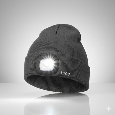 LED Lighted Knit Beanie Winter Warm Hat Rechargeable Illumination Cap for Night Running Fishing
