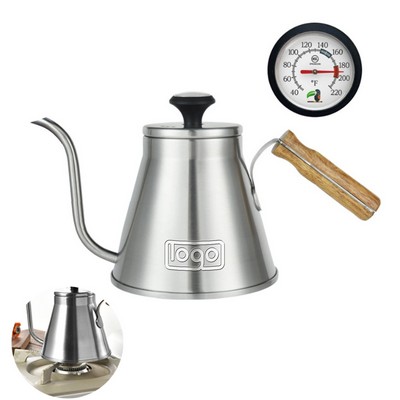 37oz Stainless Steel Coffee Pot with Wooden Handle