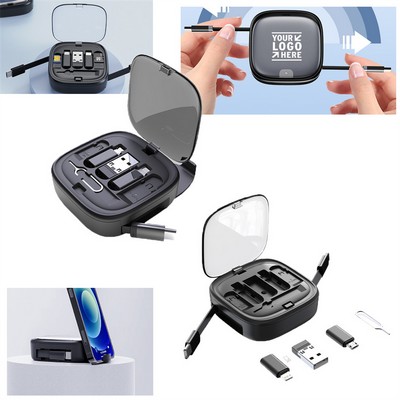 Retractable data cable with multi-head digital adapter set