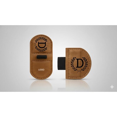 Leather Magnetic Bookmark with Pen Holder Engraved Alphabet Design